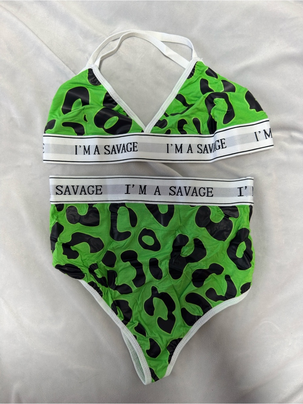 POP UNDERWEAR Green & Black Leopard Print Bralette and High-Waist Brief Set